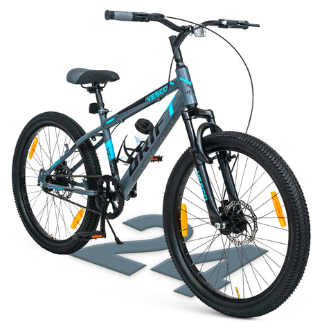 VESCO 24 T Drift Cycle for Big Kids MTB Mountain Bike | Dual Disk Brake & Front Suspension Single Speed Bicycle for Boys and Girls | 16 inches Frame | Ideal for 9-14 Years (Grey) 