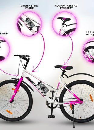 VESCO Bella 26T Ladies Cycle for Women | Single Speed | Rigid Fork | Frame 16 Inch | Ideal for 13+ Years Girls City Bike (Pink) 