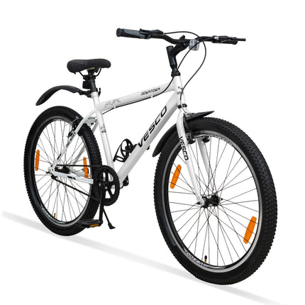 VESCO Downtown 26 T Cycle for Men with Rigid Fork/Single Speed Hybrid Bicycle | Frame 19 Inch | Ideal for 13+ Years Boys and Adult (White) 