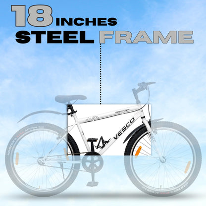 VESCO Downtown 26 T Cycle for Men with Rigid Fork/Single Speed Hybrid Bicycle | Frame 19 Inch | Ideal for 13+ Years Boys and Adult (White) 