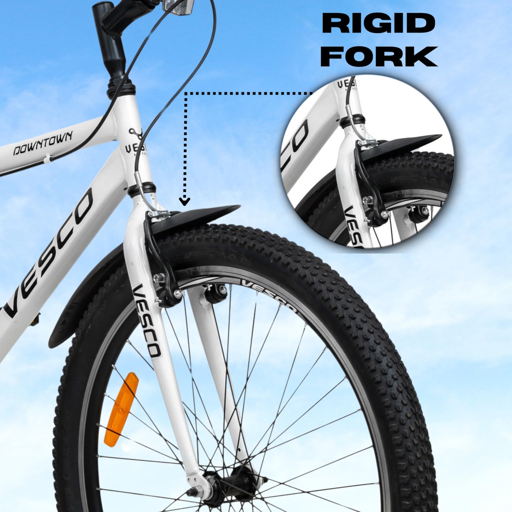 VESCO Downtown 26 T Cycle for Men with Rigid Fork/Single Speed Hybrid Bicycle | Frame 19 Inch | Ideal for 13+ Years Boys and Adult (White) 