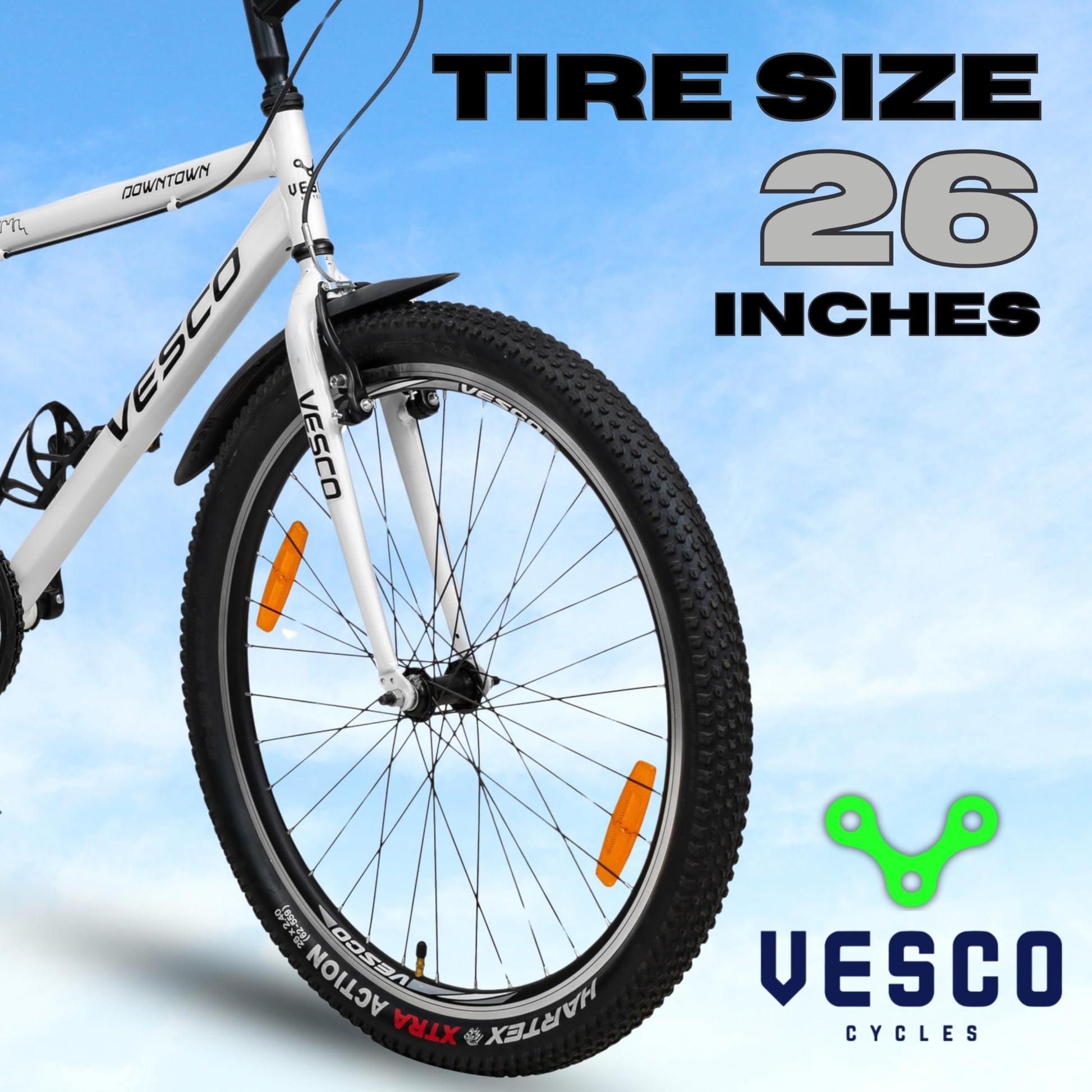 VESCO Downtown 26 T Cycle for Men with Rigid Fork/Single Speed Hybrid Bicycle | Frame 19 Inch | Ideal for 13+ Years Boys and Adult (White) 