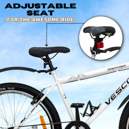 VESCO Downtown 26 T Cycle for Men with Rigid Fork/Single Speed Hybrid Bicycle | Frame 19 Inch | Ideal for 13+ Years Boys and Adult (White) 