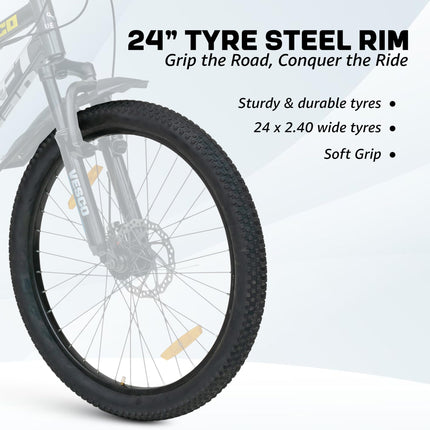 VESCO Drift 24 T Cycle 7 Speed Gear | Kids Cycle for Boys 9-13 Age | 16 inch Frame | Mountain Bicycle with Front Suspension & Dual Disc Brakes | Ideal for Kids 10-12 Years (Charcoal Grey) 