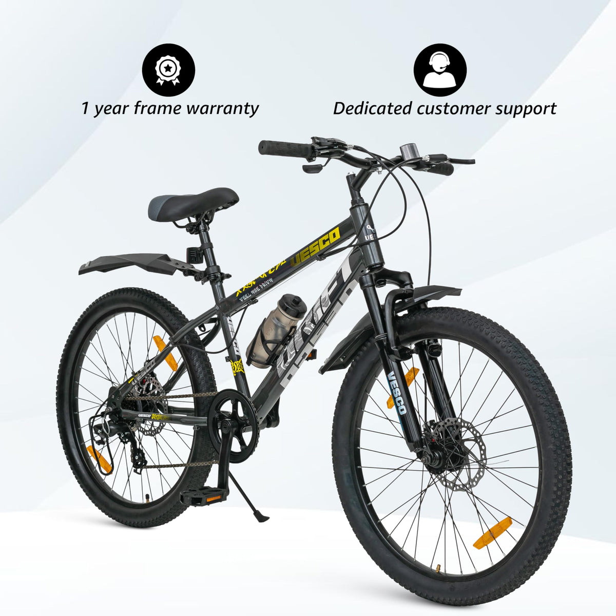 VESCO Drift 24 T Cycle 7 Speed Gear | Kids Cycle for Boys 9-13 Age | 16 inch Frame | Mountain Bicycle with Front Suspension & Dual Disc Brakes | Ideal for Kids 10-12 Years (Charcoal Grey) 