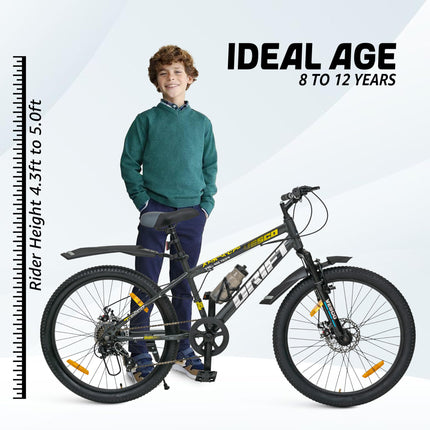 VESCO Drift 24 T Cycle 7 Speed Gear | Kids Cycle for Boys 9-13 Age | 16 inch Frame | Mountain Bicycle with Front Suspension & Dual Disc Brakes | Ideal for Kids 10-12 Years (Charcoal Grey) 