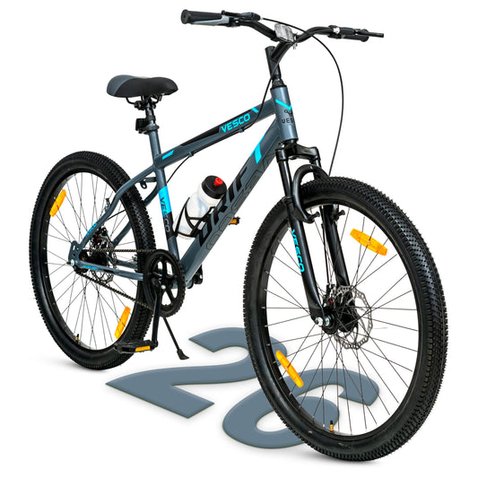 VESCO Drift 26 T MTB Cycle for Men with Front Suspension/Disc Brake/Single Speed Mountain Bicycle | Ideal for Adult & Boys (Grey),18 inches 