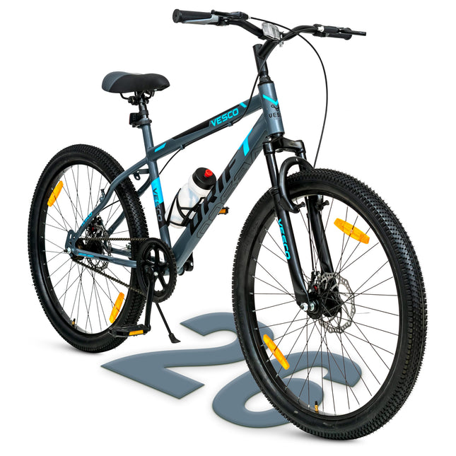 VESCO Drift 26 T MTB Cycle for Men with Front Suspension/Disc Brake/Single Speed Mountain Bicycle | Ideal for Adult & Boys (Grey),18 inches 