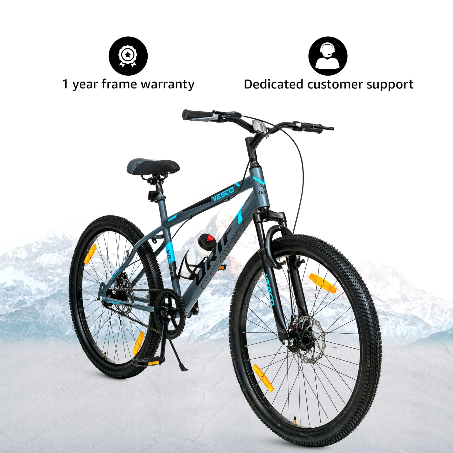 VESCO Drift 26 T MTB Cycle for Men with Front Suspension/Disc Brake/Single Speed Mountain Bicycle | Ideal for Adult & Boys (Grey),18 inches 