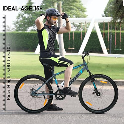 VESCO Drift 26 T MTB Cycle for Men with Front Suspension/Disc Brake/Single Speed Mountain Bicycle | Ideal for Adult & Boys (Grey),18 inches 