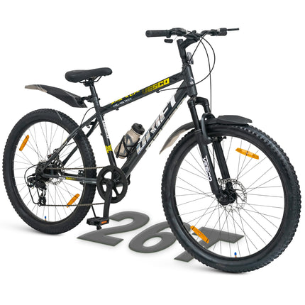 VESCO Drift 26T Cycle 7 Speed Gear | Cycle for Men/Boys 15+ Age | 18 inch Frame | Mountain Bicycle with Front Suspension & Dual Disc Brakes | Ideal for Men/Women (Charcoal Grey) 