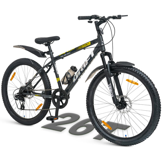 VESCO Drift 26T Cycle 7 Speed Gear | Cycle for Men/Boys 15+ Age | 18 inch Frame | Mountain Bicycle with Front Suspension & Dual Disc Brakes | Ideal for Men/Women (Charcoal Grey) 