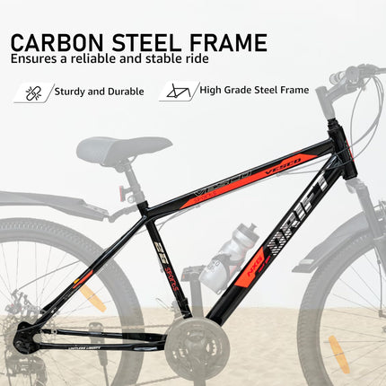 VESCO Drift NXG 26T MTB 21 Speed Gear Cycle with Front Suspension and Dual Disc Brake | Frame 18 Inch | Ideal for Adult Men & Women (Black) 