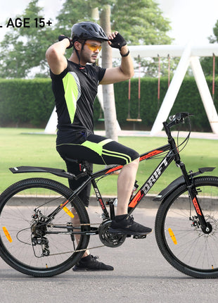 VESCO Drift NXG 26T MTB 21 Speed Gear Cycle with Front Suspension and Dual Disc Brake | Frame 18 Inch | Ideal for Adult Men & Women (Black) 