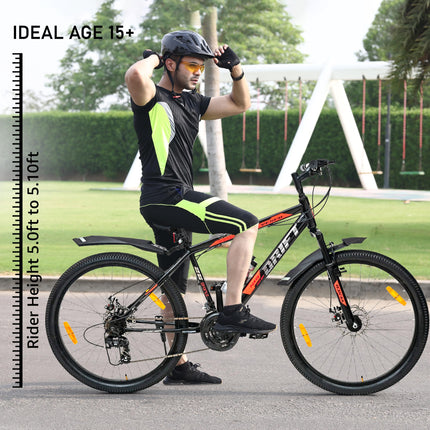 VESCO Drift NXG 26T MTB 21 Speed Gear Cycle with Front Suspension and Dual Disc Brake | Frame 18 Inch | Ideal for Adult Men & Women (Black) 