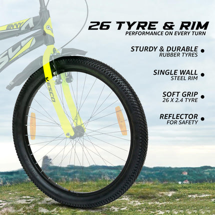 VESCO Envy Black 26T Road Bike with Inbuilt Carrier | Rigid Supsension | 17 Inch Frame | Cycle for Boys/Men (Single Speed) 