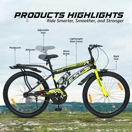 VESCO Envy Black 26T Road Bike with Inbuilt Carrier | Rigid Supsension | 17 Inch Frame | Cycle for Boys/Men (Single Speed) 