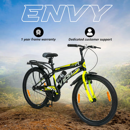 VESCO Envy Black 26T Road Bike with Inbuilt Carrier | Rigid Supsension | 17 Inch Frame | Cycle for Boys/Men (Single Speed) 