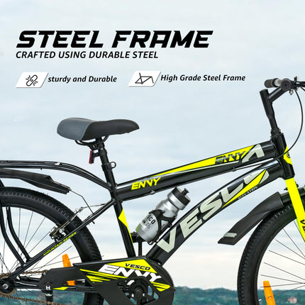 VESCO Envy Black 26T Road Bike with Inbuilt Carrier | Rigid Supsension | 17 Inch Frame | Cycle for Boys/Men (Single Speed) 