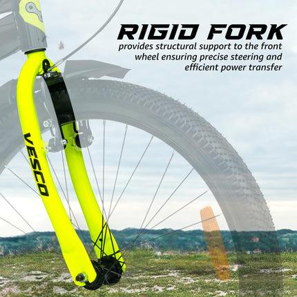 VESCO Envy Black 26T Road Bike with Inbuilt Carrier | Rigid Supsension | 17 Inch Frame | Cycle for Boys/Men (Single Speed) 