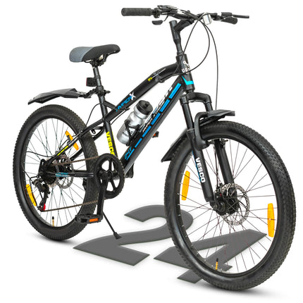 VESCO Hyper-X 24T MTB 7 Speed Gear Cycle for Boys & Girls | Dual Disc Brake | Front Suspension | 16 inch Frame | Ideal for Kids 10-12 Years Mountain Bike (Black) 