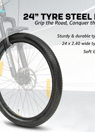 VESCO Hyper-X 24T MTB 7 Speed Gear Cycle for Boys & Girls | Dual Disc Brake | Front Suspension | 16 inch Frame | Ideal for Kids 10-12 Years Mountain Bike (Black) 