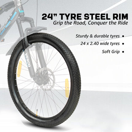 VESCO Hyper-X 24T MTB 7 Speed Gear Cycle for Boys & Girls | Dual Disc Brake | Front Suspension | 16 inch Frame | Ideal for Kids 10-12 Years Mountain Bike (Black) 