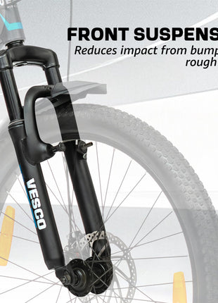 VESCO Hyper-X 24T MTB 7 Speed Gear Cycle for Boys & Girls | Dual Disc Brake | Front Suspension | 16 inch Frame | Ideal for Kids 10-12 Years Mountain Bike (Black) 