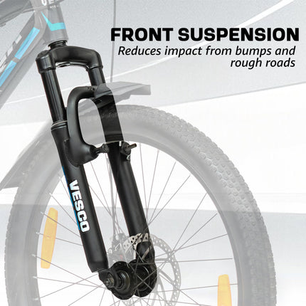 VESCO Hyper-X 24T MTB 7 Speed Gear Cycle for Boys & Girls | Dual Disc Brake | Front Suspension | 16 inch Frame | Ideal for Kids 10-12 Years Mountain Bike (Black) 