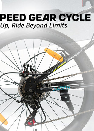 VESCO Hyper-X 24T MTB 7 Speed Gear Cycle for Boys & Girls | Dual Disc Brake | Front Suspension | 16 inch Frame | Ideal for Kids 10-12 Years Mountain Bike (Black) 