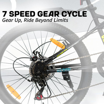 VESCO Hyper-X 24T MTB 7 Speed Gear Cycle for Boys & Girls | Dual Disc Brake | Front Suspension | 16 inch Frame | Ideal for Kids 10-12 Years Mountain Bike (Black) 