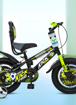 VESCO Kick Pro 14 T Kids Cycle with Balance Wheel & Back Rest Seat/Water Bottle | Frame 9 Inch | Ideal for 3 to 5 Years Boys & Girls (Green) 