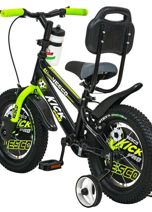 VESCO Kick Pro 14 T Kids Cycle with Balance Wheel & Back Rest Seat/Water Bottle | Frame 9 Inch | Ideal for 3 to 5 Years Boys & Girls (Green) 