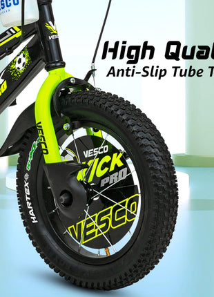 VESCO Kick Pro 14 T Kids Cycle with Balance Wheel & Back Rest Seat/Water Bottle | Frame 9 Inch | Ideal for 3 to 5 Years Boys & Girls (Green) 