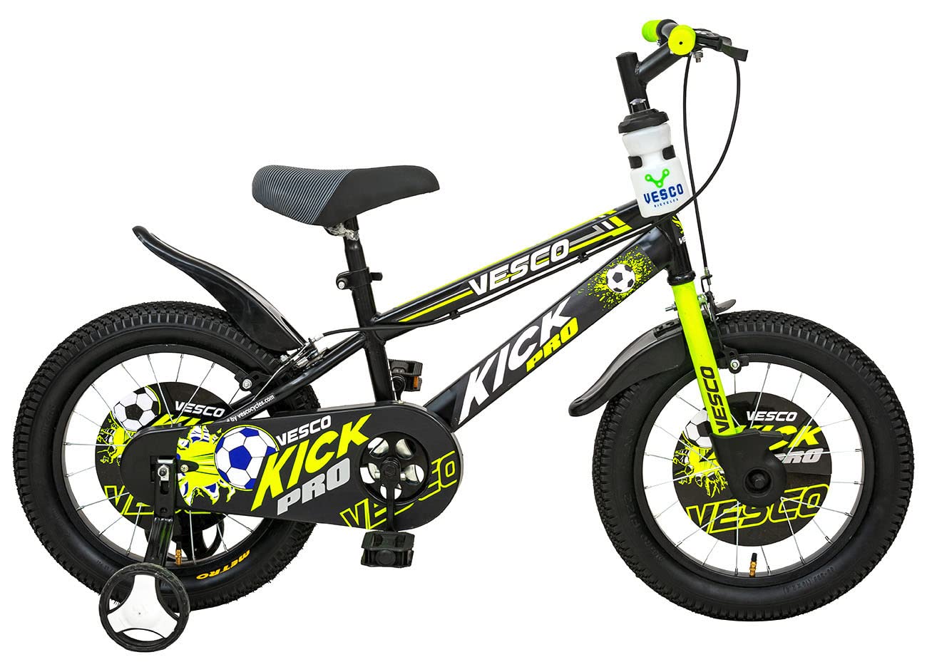 VESCO Kick Pro 16T Kids Cycle with Side Wheels | Rigid Suspension | 11 Inches Frame | Ideal for 4 to 6 Years Boys & Girls Kids Bike (Green) 