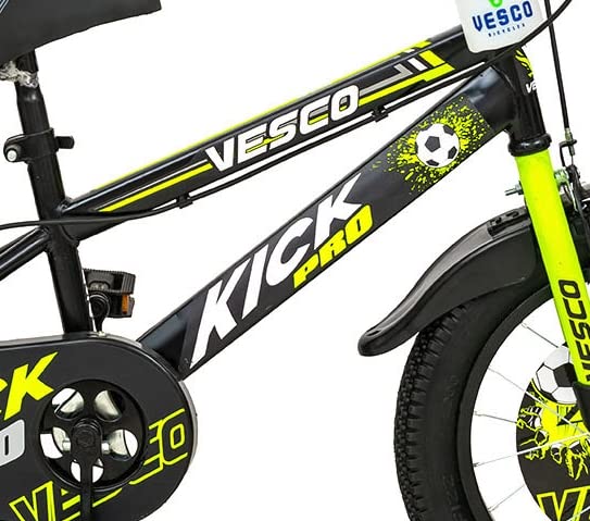 VESCO Kick Pro 16T Kids Cycle with Side Wheels | Rigid Suspension | 11 Inches Frame | Ideal for 4 to 6 Years Boys & Girls Kids Bike (Green) 
