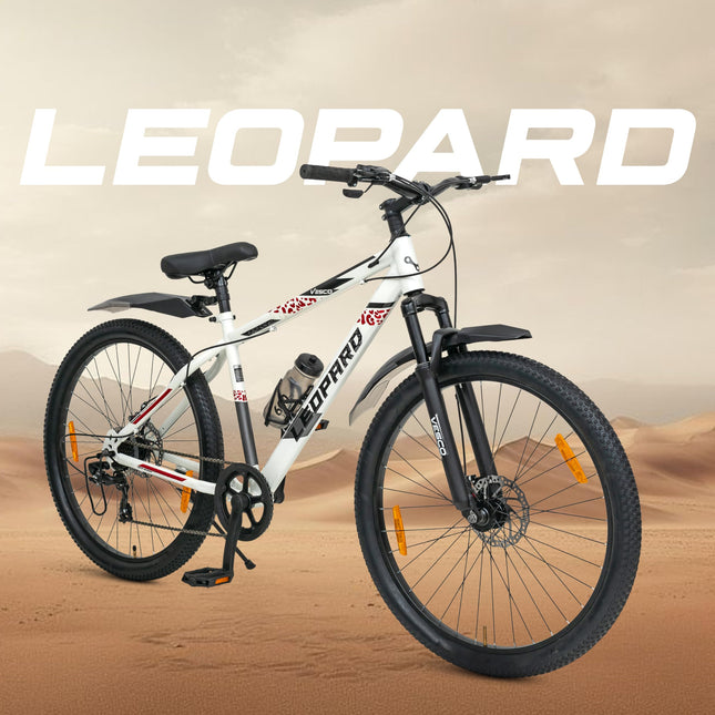 VESCO Leopard 27.5T MTB 7 Speed Gear Cycle for Men | Front Suspension | Dual Disc Brake | Frame 18 Inch | Mountain Bike | Ideal for 15+ Years Adult Men & Women (White) 