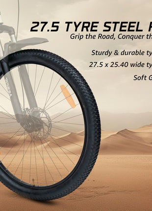 VESCO Leopard 27.5T MTB 7 Speed Gear Cycle for Men | Front Suspension | Dual Disc Brake | Frame 18 Inch | Mountain Bike | Ideal for 15+ Years Adult Men & Women (White) 