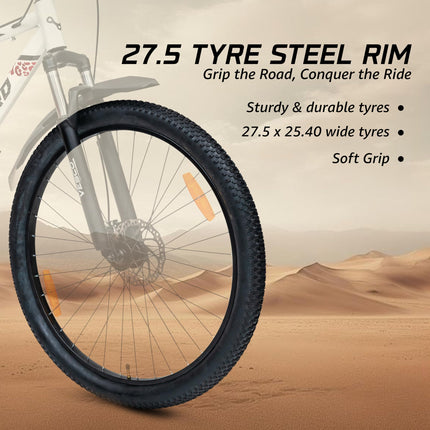 VESCO Leopard 27.5T MTB 7 Speed Gear Cycle for Men | Front Suspension | Dual Disc Brake | Frame 18 Inch | Mountain Bike | Ideal for 15+ Years Adult Men & Women (White) 