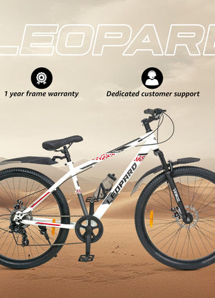 VESCO Leopard 27.5T MTB 7 Speed Gear Cycle for Men | Front Suspension | Dual Disc Brake | Frame 18 Inch | Mountain Bike | Ideal for 15+ Years Adult Men & Women (White) 