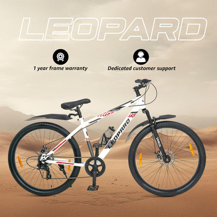 VESCO Leopard 27.5T MTB 7 Speed Gear Cycle for Men | Front Suspension | Dual Disc Brake | Frame 18 Inch | Mountain Bike | Ideal for 15+ Years Adult Men & Women (White) 