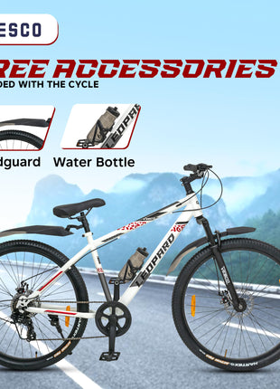 VESCO Leopard 27.5T MTB 7 Speed Gear Cycle for Men | Front Suspension | Dual Disc Brake | Frame 18 Inch | Mountain Bike | Ideal for 15+ Years Adult Men & Women (White) 