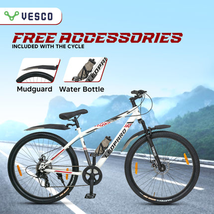 VESCO Leopard 27.5T MTB 7 Speed Gear Cycle for Men | Front Suspension | Dual Disc Brake | Frame 18 Inch | Mountain Bike | Ideal for 15+ Years Adult Men & Women (White) 