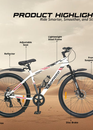 VESCO Leopard 27.5T MTB 7 Speed Gear Cycle for Men | Front Suspension | Dual Disc Brake | Frame 18 Inch | Mountain Bike | Ideal for 15+ Years Adult Men & Women (White) 