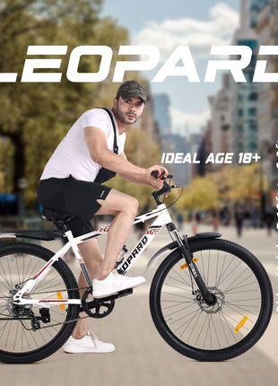 VESCO Leopard 27.5T MTB 7 Speed Gear Cycle for Men | Front Suspension | Dual Disc Brake | Frame 18 Inch | Mountain Bike | Ideal for 15+ Years Adult Men & Women (White) 