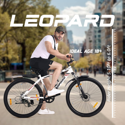 VESCO Leopard 27.5T MTB 7 Speed Gear Cycle for Men | Front Suspension | Dual Disc Brake | Frame 18 Inch | Mountain Bike | Ideal for 15+ Years Adult Men & Women (White) 