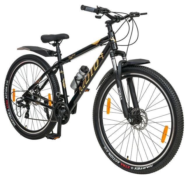 VESCO Moto 29-T MTB 21 Speed Shimano Gear Cycle for Men | Dual Disc Brake | Front Suspension | Frame 18 Inch | Mountain Bike | Ideal for 17+ Years Adult Men & Women (Gold) 