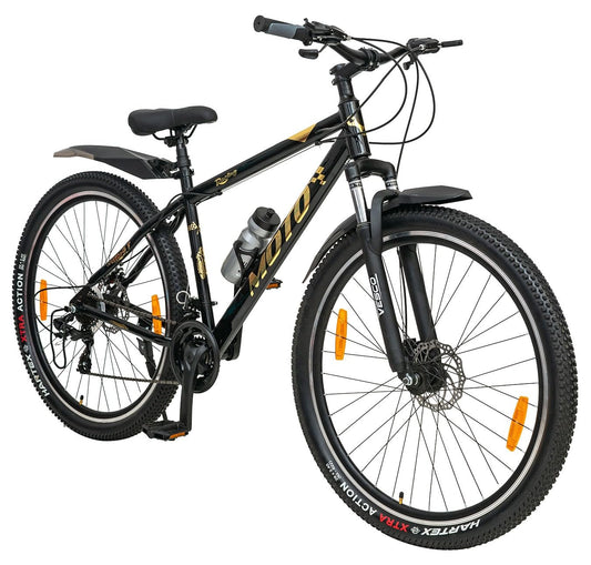 VESCO Moto 29-T MTB 21 Speed Shimano Gear Cycle for Men | Dual Disc Brake | Front Suspension | Frame 18 Inch | Mountain Bike | Ideal for 17+ Years Adult Men & Women (Gold) 