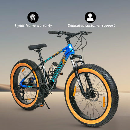 VESCO Stag 24T Fat Tyre Cycle for Boys, & Kids 15+, 21 Gears Cycle, Dual Disc Brakes, Front Suspension, Fitness & MTB Cycle (Blue, 24) 