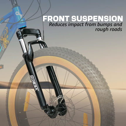 VESCO Stag 24T Fat Tyre Cycle for Boys, & Kids 15+, 21 Gears Cycle, Dual Disc Brakes, Front Suspension, Fitness & MTB Cycle (Blue, 24) 